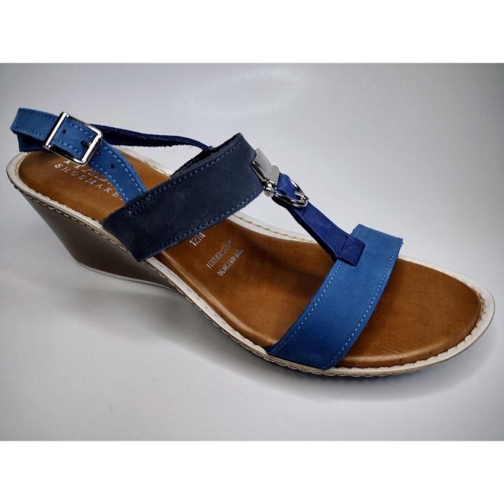 New Italian Shoemakers Multi Color Blue Wedge Sandal Shoes